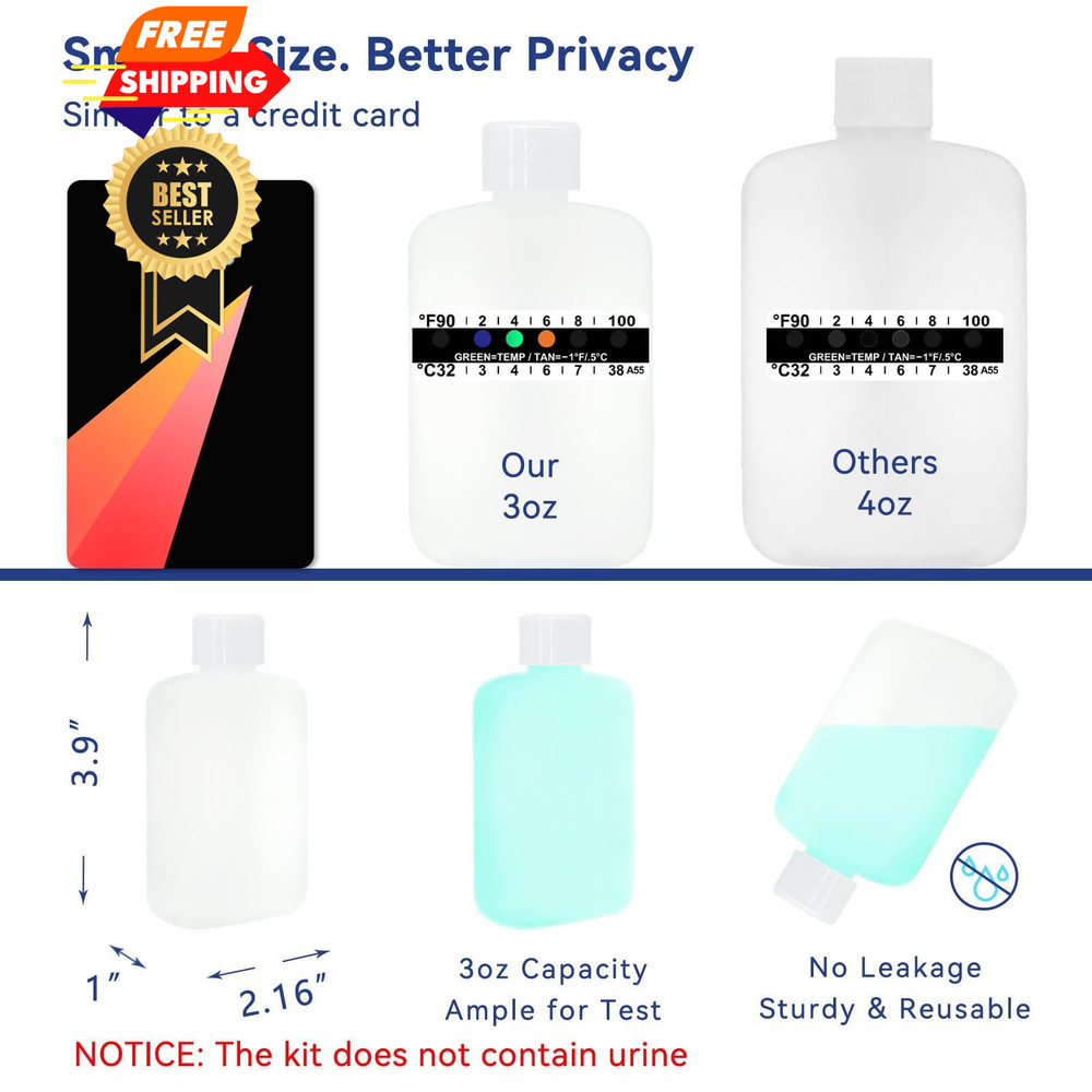 Urine Test Complete Kit - Smaller 3oz Translucent Empty White