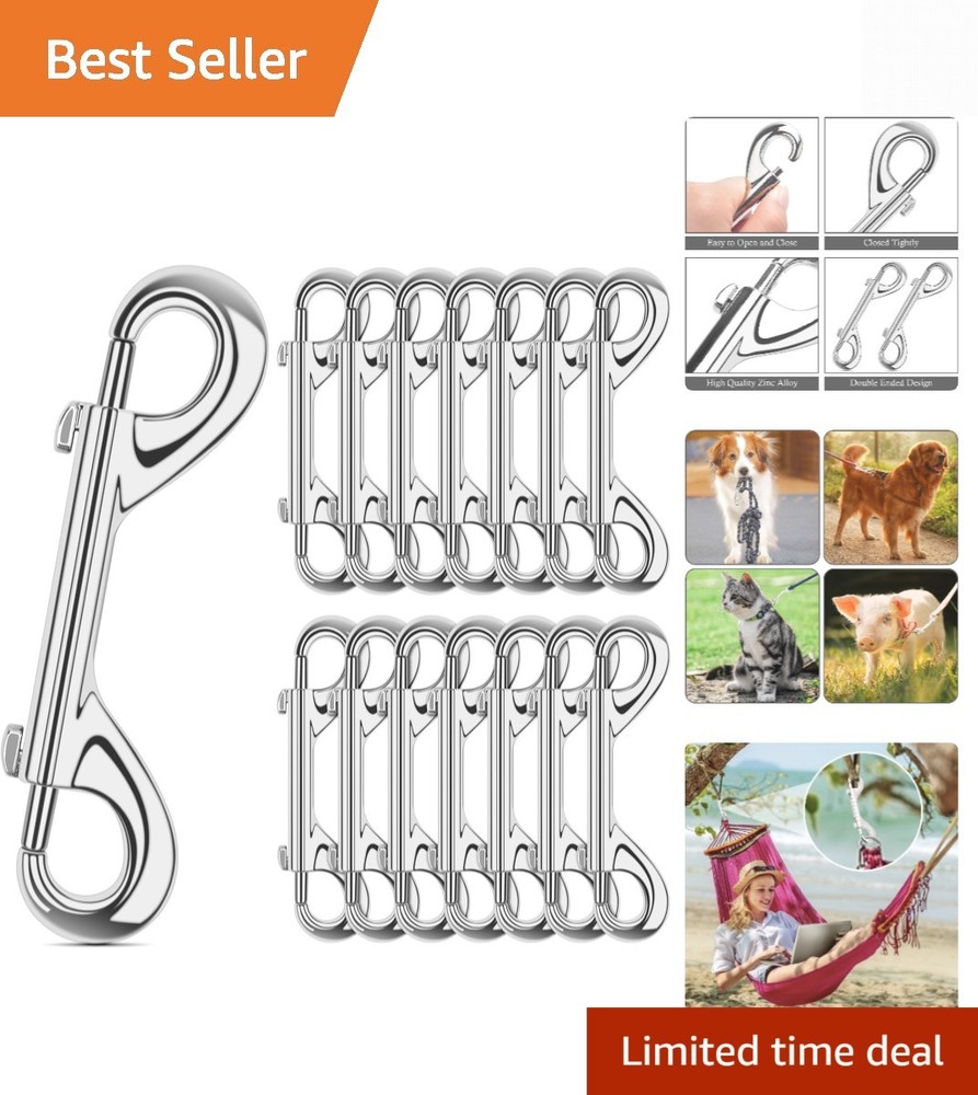 Extra Large 15 Pack 4.7" Double Ended Clips - Rust-Resistant Dog Leash Hooks