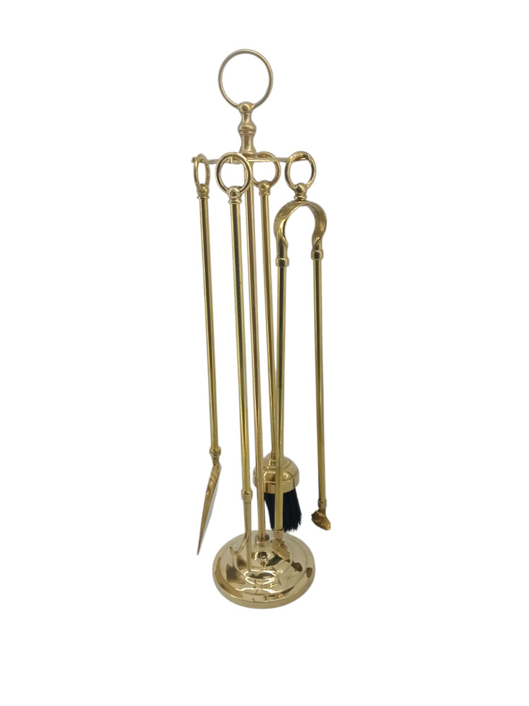 Fireplace Accessory Set Tool Kit Polished Brass Tripod Stove Fire Ring