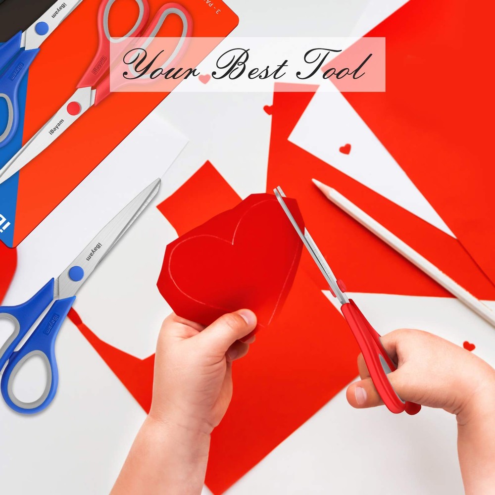 Scissors, iBayam 8" All Purpose Scissors Bulk 3-Pack, Ultra Sharp 2.5mm Thick...