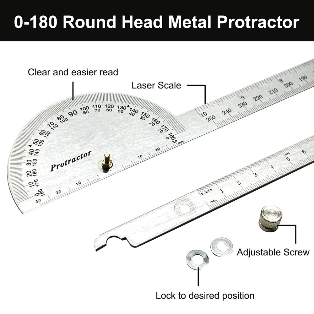 Stainless Steel Angle Protractor -180° Two Arm Ruler Adjustable Finder Angle ...