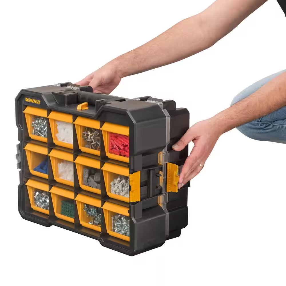 12 Compartment Small Parts Organizer Flip Bin (2 Pack)