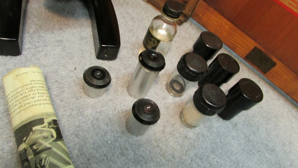 Antique BAUSCH & LOMB MICROSCOPE Complete with Original Locking Wood Case & Key