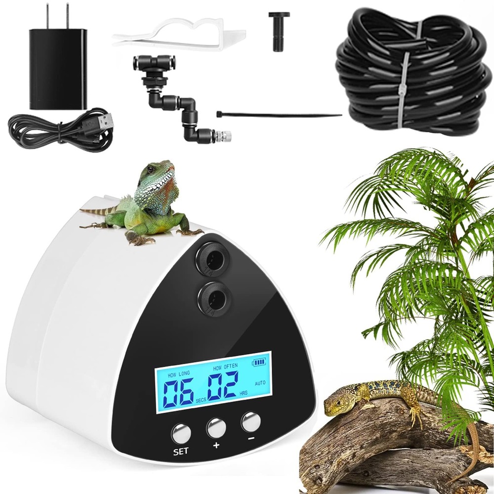 Reptile Misting System | Automatic Humidifier with 2 Nozzles, LCD Screen & Ti...