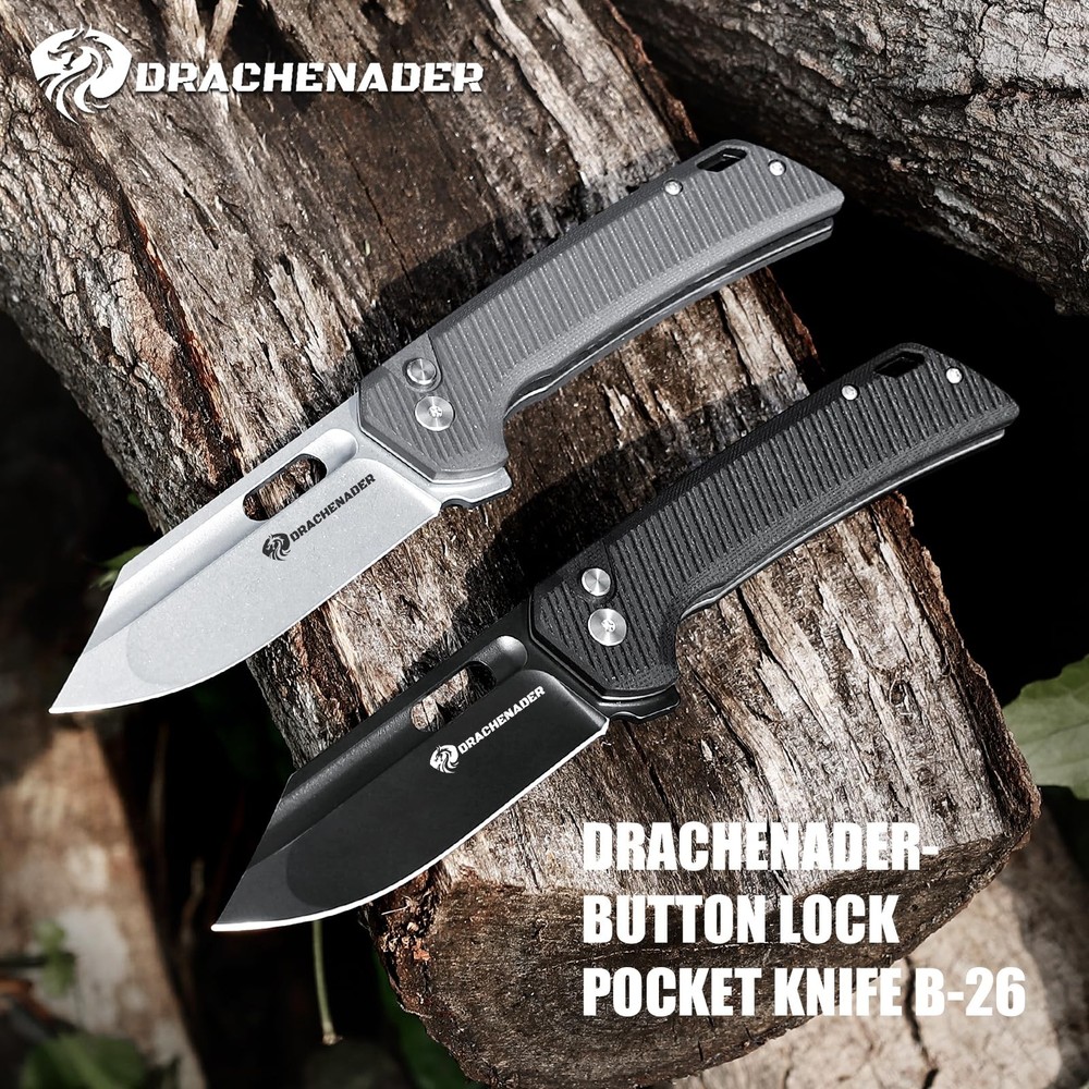DRACHENADER Large Pocket Knife Large, C-Gray G10 Handle + Stonewashed Blade