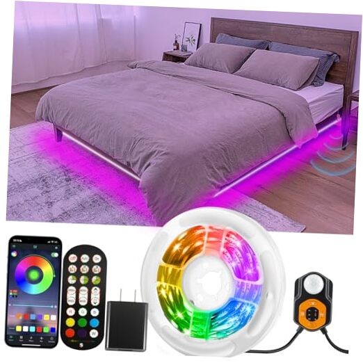 Motion Sensor LED Light Strip Under Bed Lights, RGB 3 Mode Motion 19.68ft