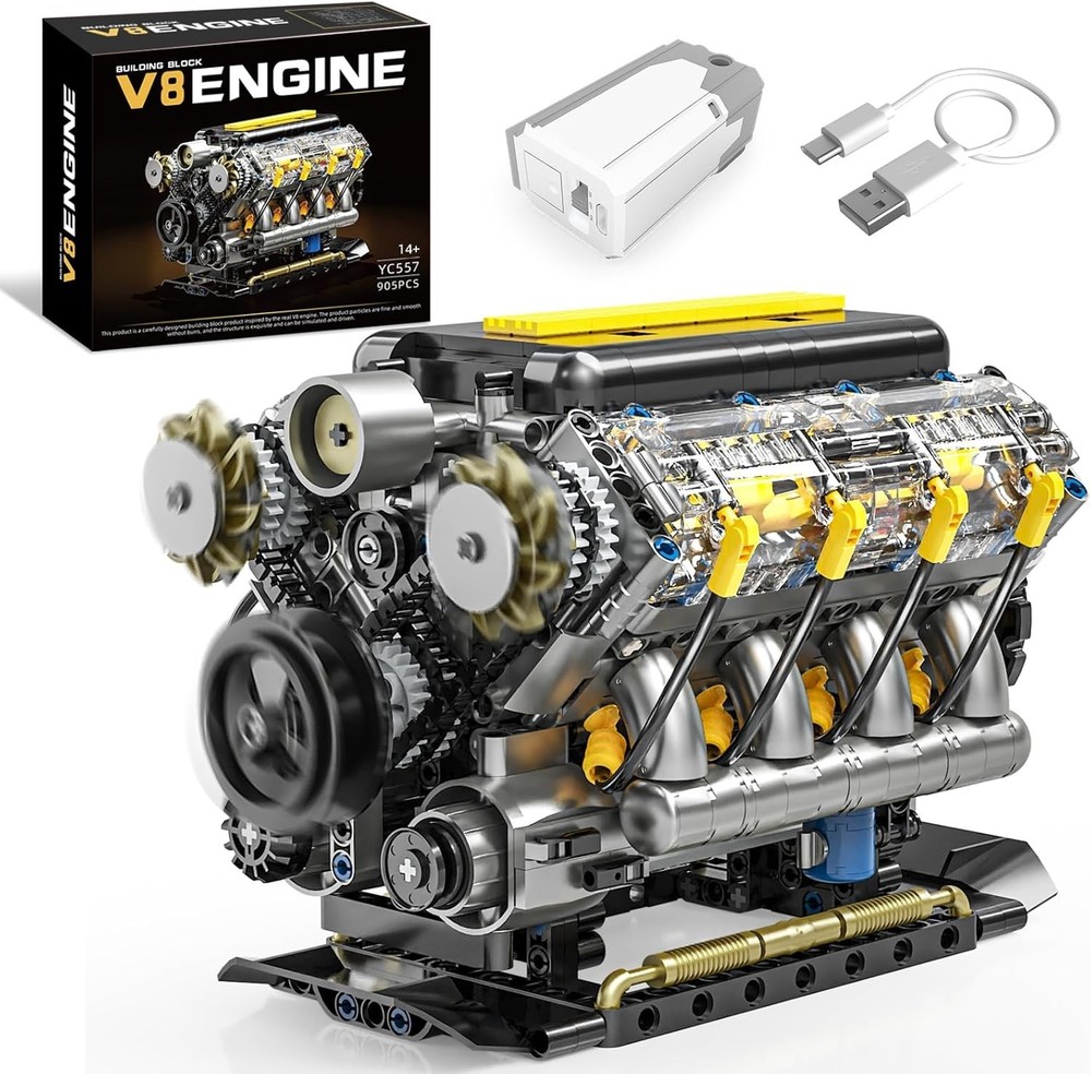 V8 Engine Model Building Kit That Runs - Visible Mini V8 Engine Kit for Adults &