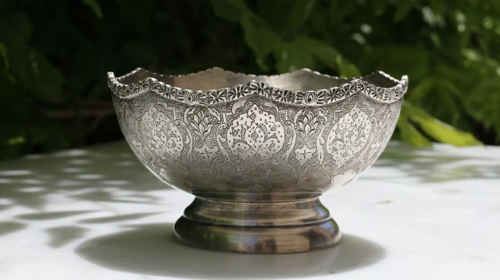 Antique Ancient silver 84 Repousse Bowl engraved handmade marked