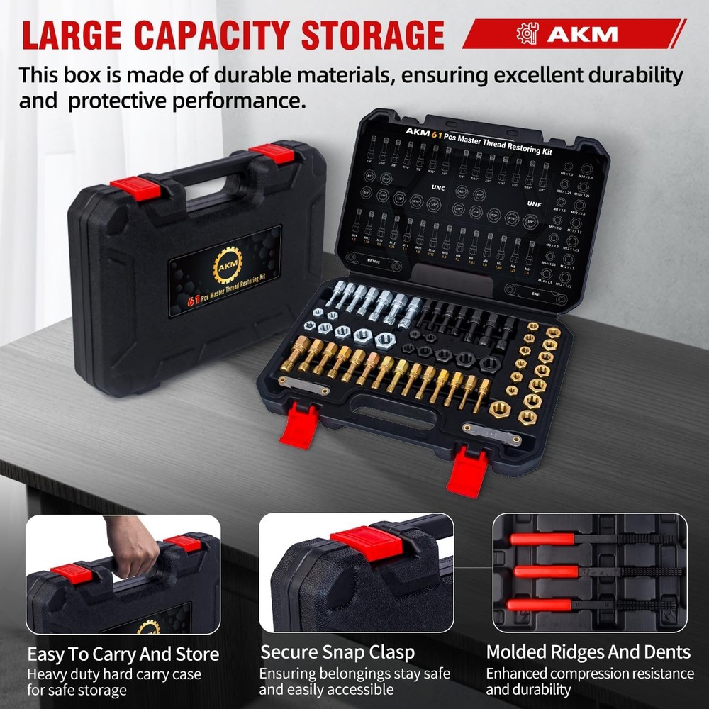 AKM 61Pcs Thread Restorer Kit,Rethread Repair Tool