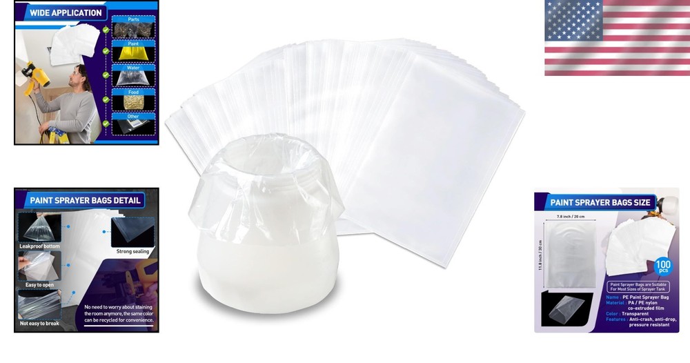 Durable 100-Count Paint Sprayer Bag Liners - 7.8'' x 11.8'' Easy Clean Solution