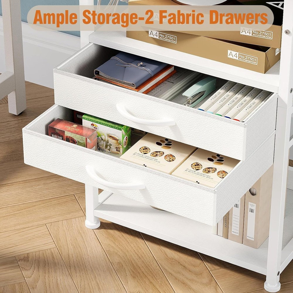 Large Printer Stand W/ Storage Fabric Drawer Under Desk Printer Table W/ Wheels