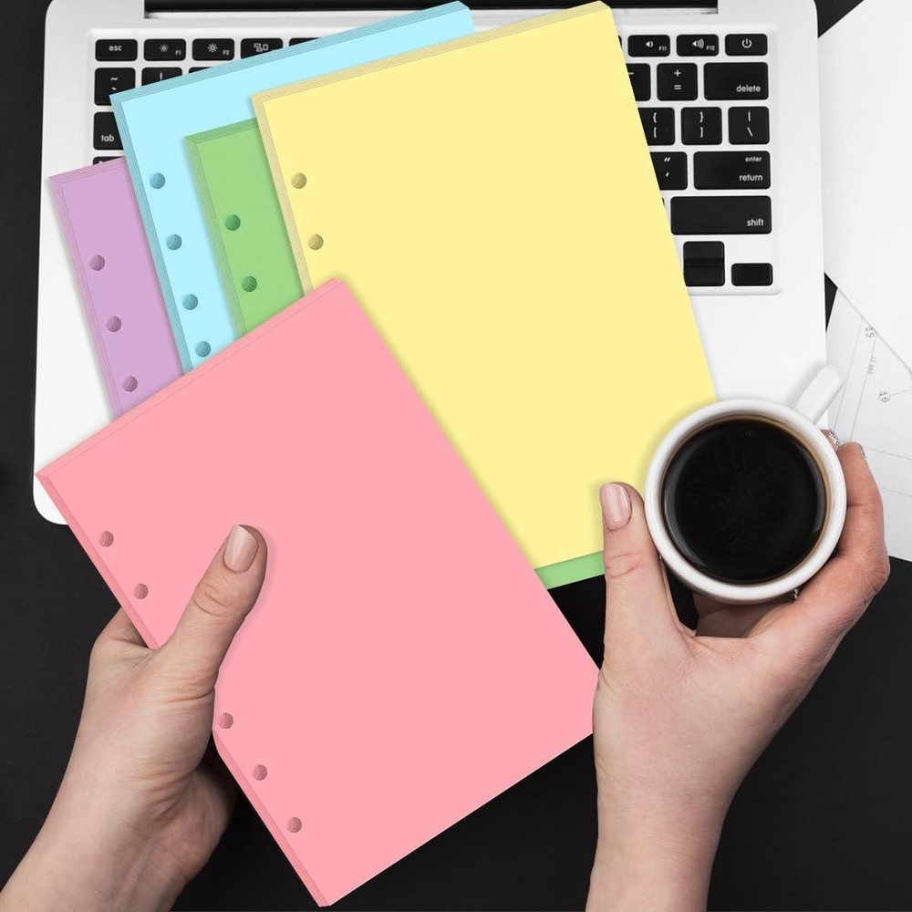 Mini Binder 5 Colorful Blank Paper for 3 or 7 Ring 100 Sheets,