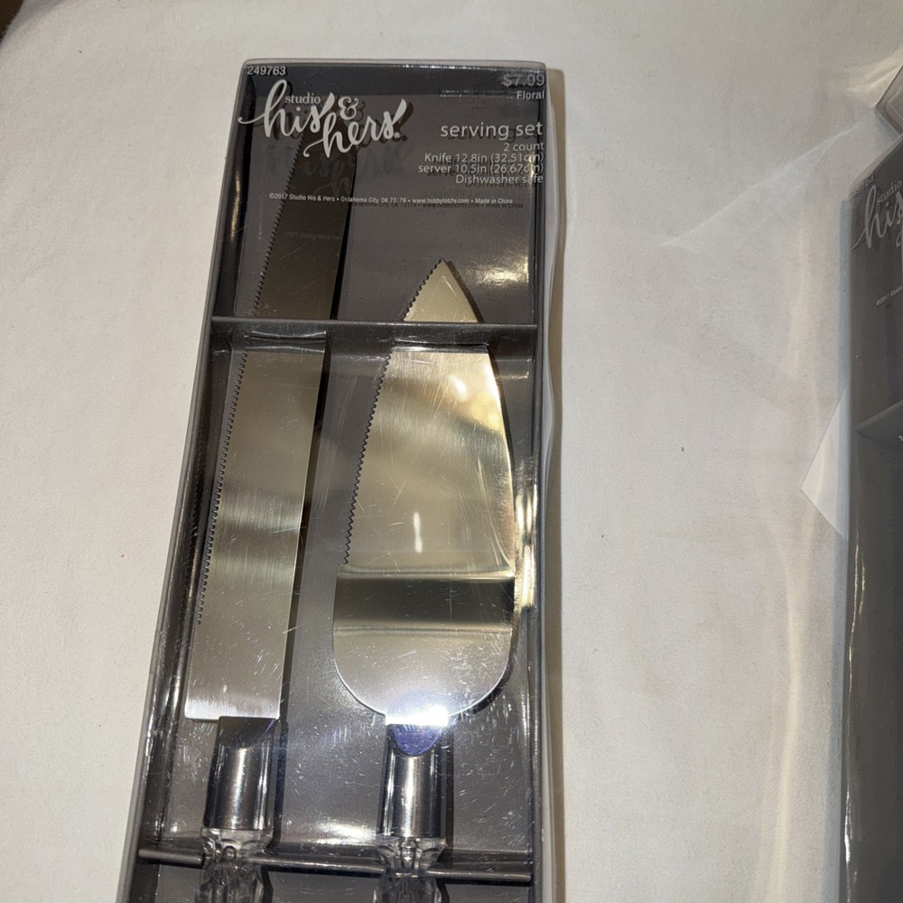Studio His & Hers Wedding Serving Set Cake Knife & Server New Sealed Dishwasher