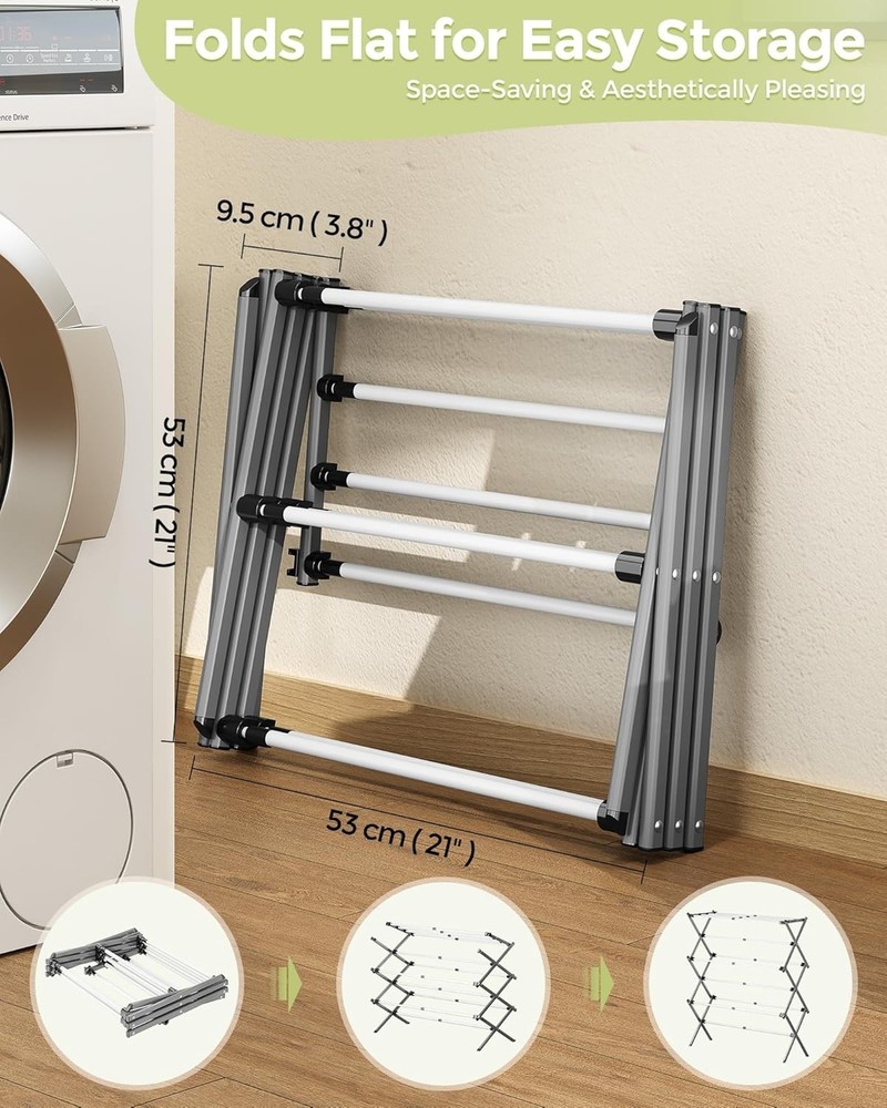 Stylish White/Grey Laundry Drying Rack: Foldable & Expandable for Versatile Use