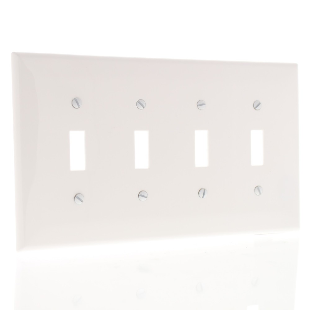 Leviton PJ4-W White 4-Gang Toggle Switch Unbreakable Nylon Midway Wallplate