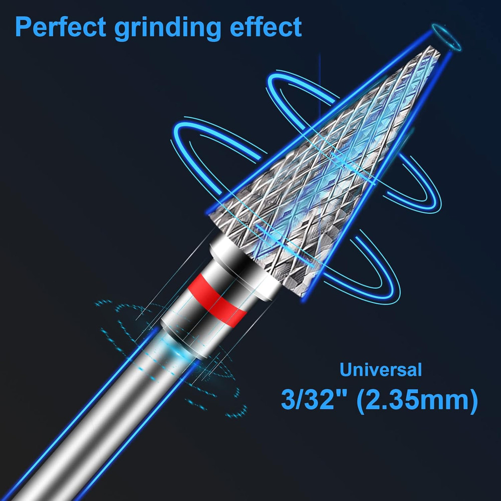 2 Pack Nail Drill Bits for Acrylic Nails, 3/32" Shank Drill Bits for Nails Profe