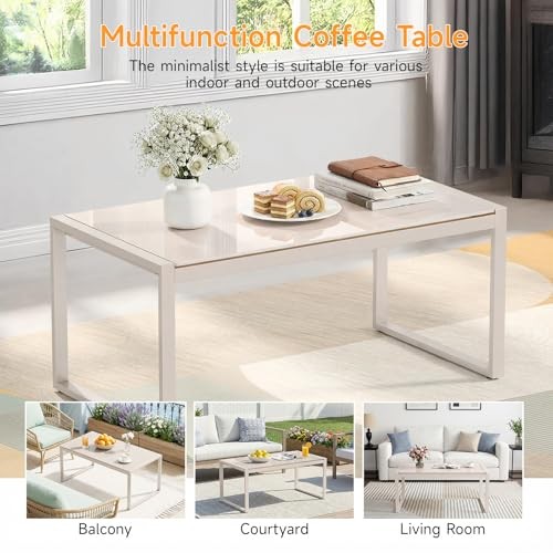 Rectangle Coffee Table with Tempered Glass Desktop, Galvanized Frame Sand