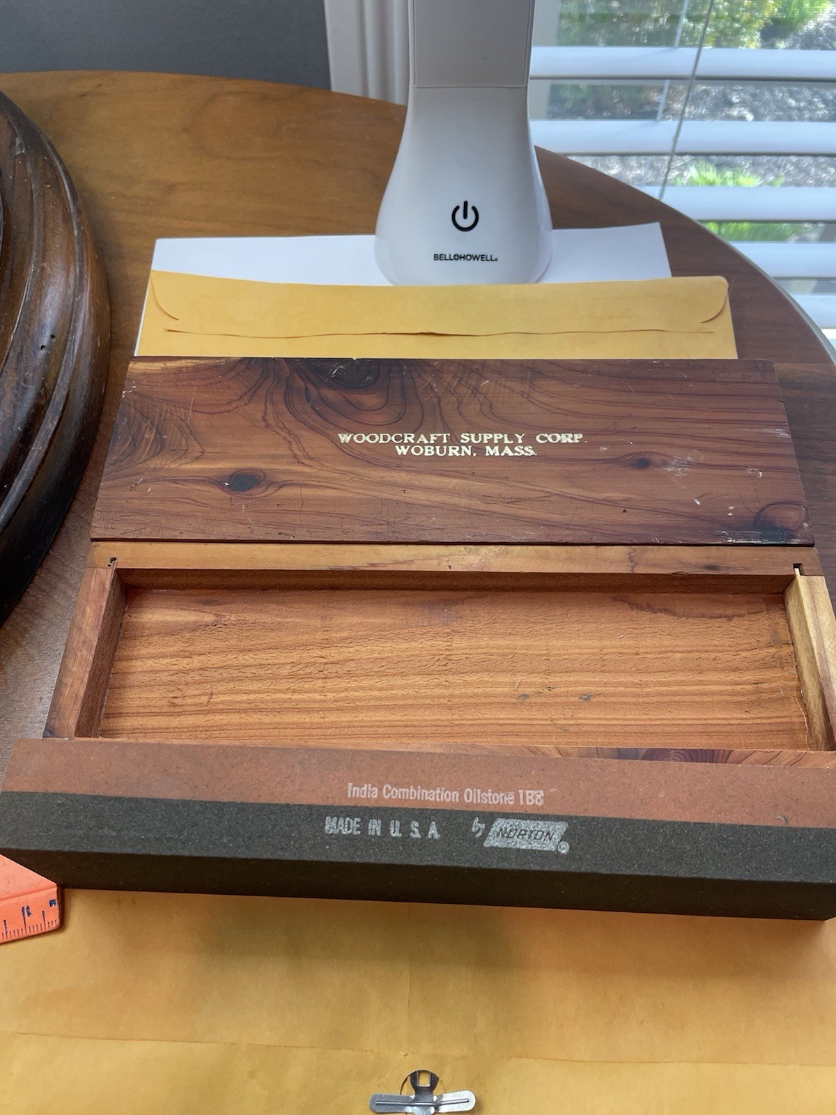 Vintage Norton 1B8 India Dual Side Sharpening Stone 9x3x2 Rosewood Box Near Mint