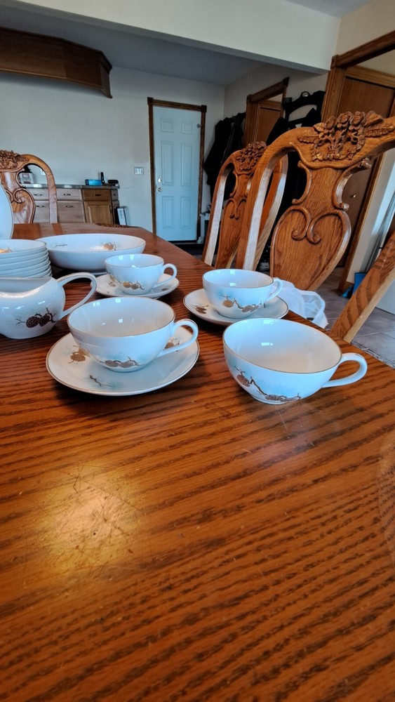 Fukagawa Arita Handpainted 41 Piece Grouping Dinnerware Pine Cone Pattern #904