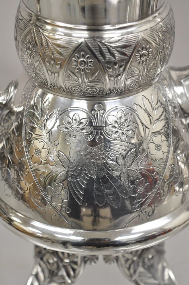 Antique Simpson Hall Miller 2076 Bird Engraved Silver Plated 4 Pc Tea Set