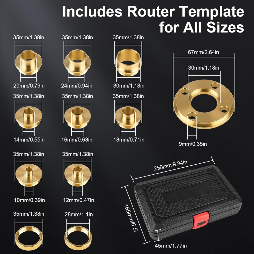 11Pcs Brass Router Bushing Guide Set Router Template Guide with Lock Nut Adaptor