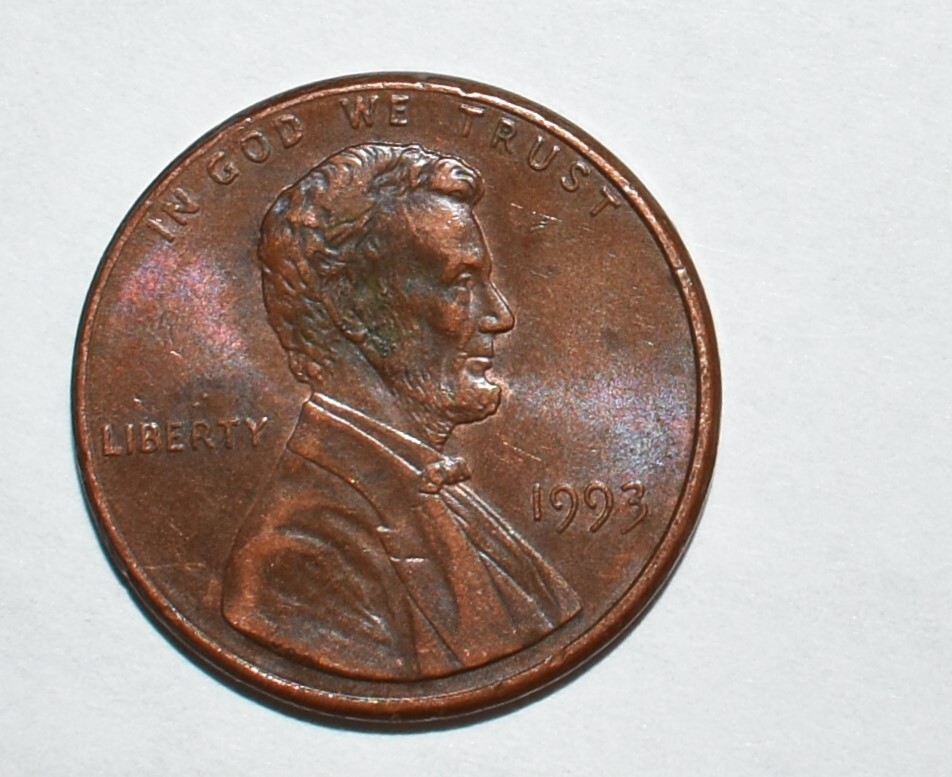 1993 Lincoln Penny No Mint Mark Strike Through AM Error Multi Errored