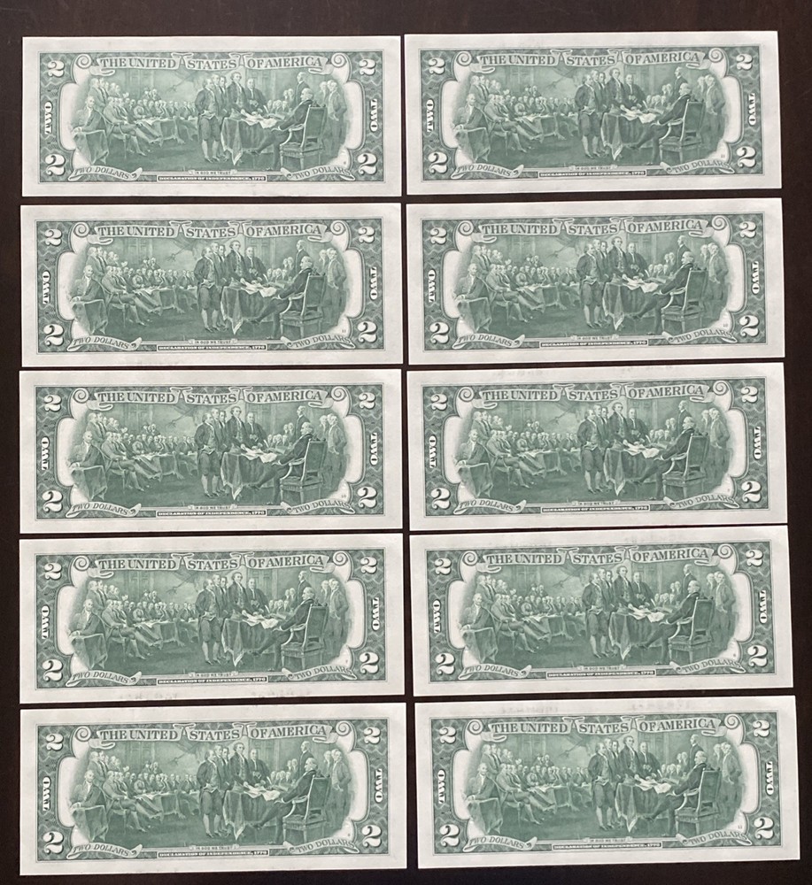 US 2017-A-$2 BILLS-UNCIRCULATED -(10) CONSECUTIVE SERIAL #’s- US BANK NOTES