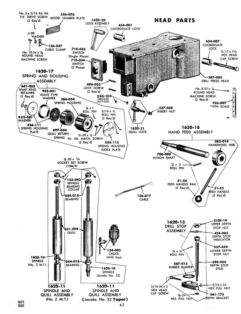 Clausing 15" Variable Speed Drill Press Op, Instruction, Parts List Manual #1876