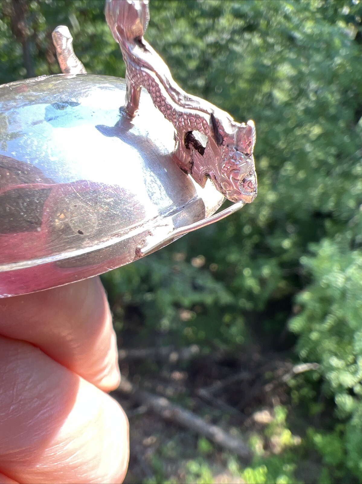 Antique Chinese Sterling Silver Dragon Salt Cellar Bowl VERY OLD GOOD CONDITION