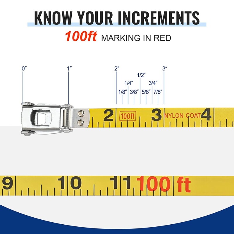 WORKPRO Tape Measure 100FT Closed Reel Steel Long Tape Plastic Case Nylon Coated
