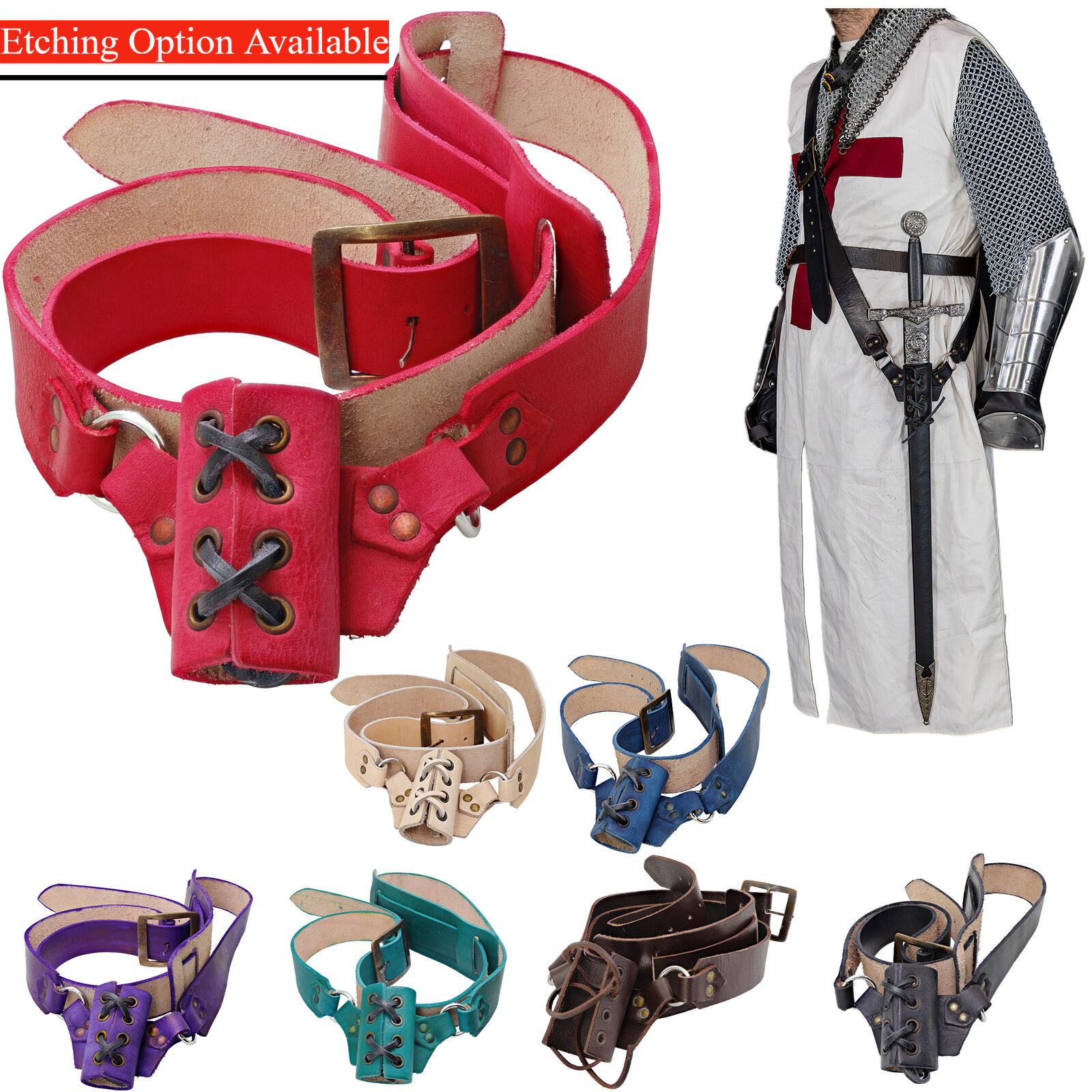 Genuine Leather Baldric Sword Holder Adjustable Belt for Renaissance Fairs& LARP