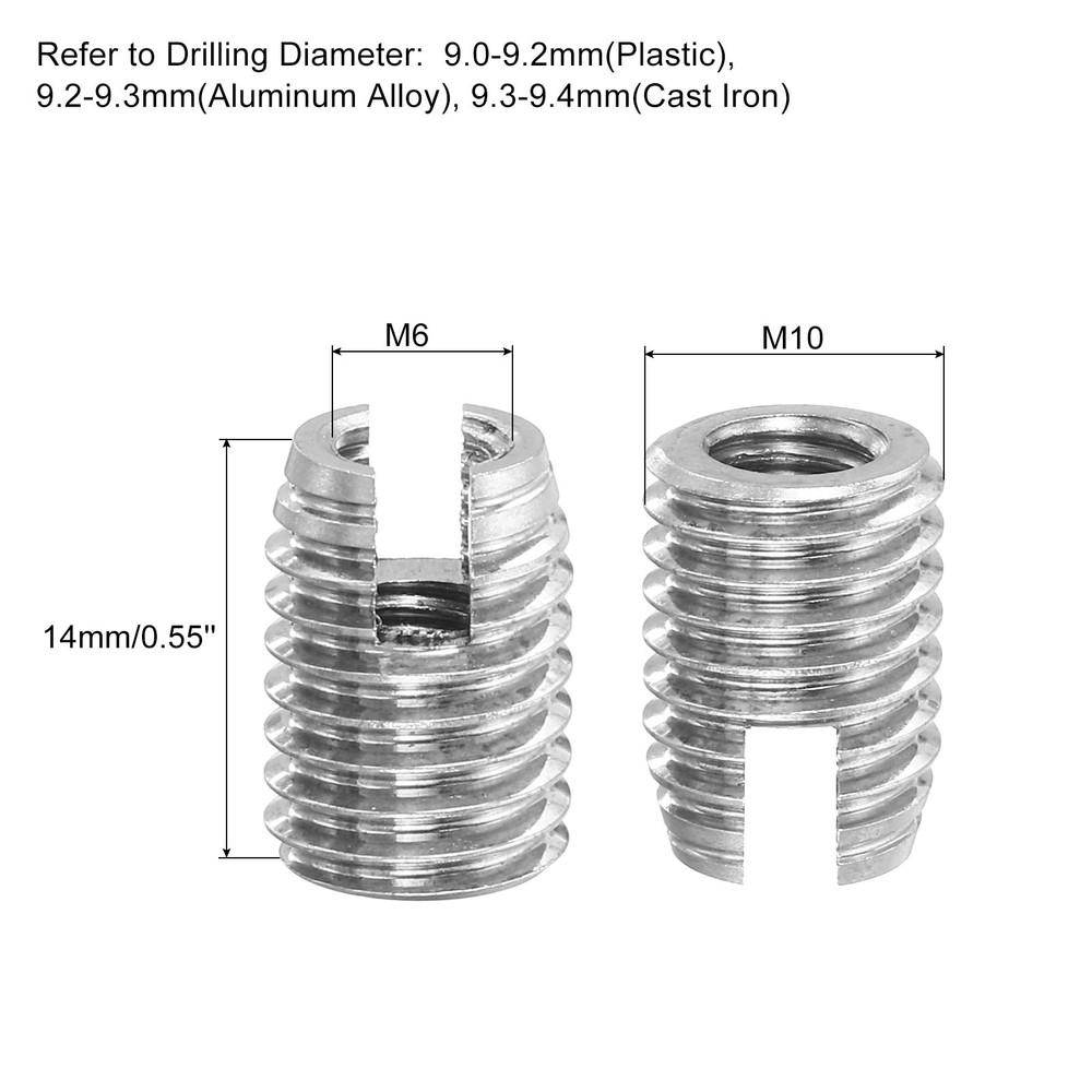 Self Tapping Threaded Inserts, 15pcs Inner M6 M10x14 303 Stainless Steel Nuts