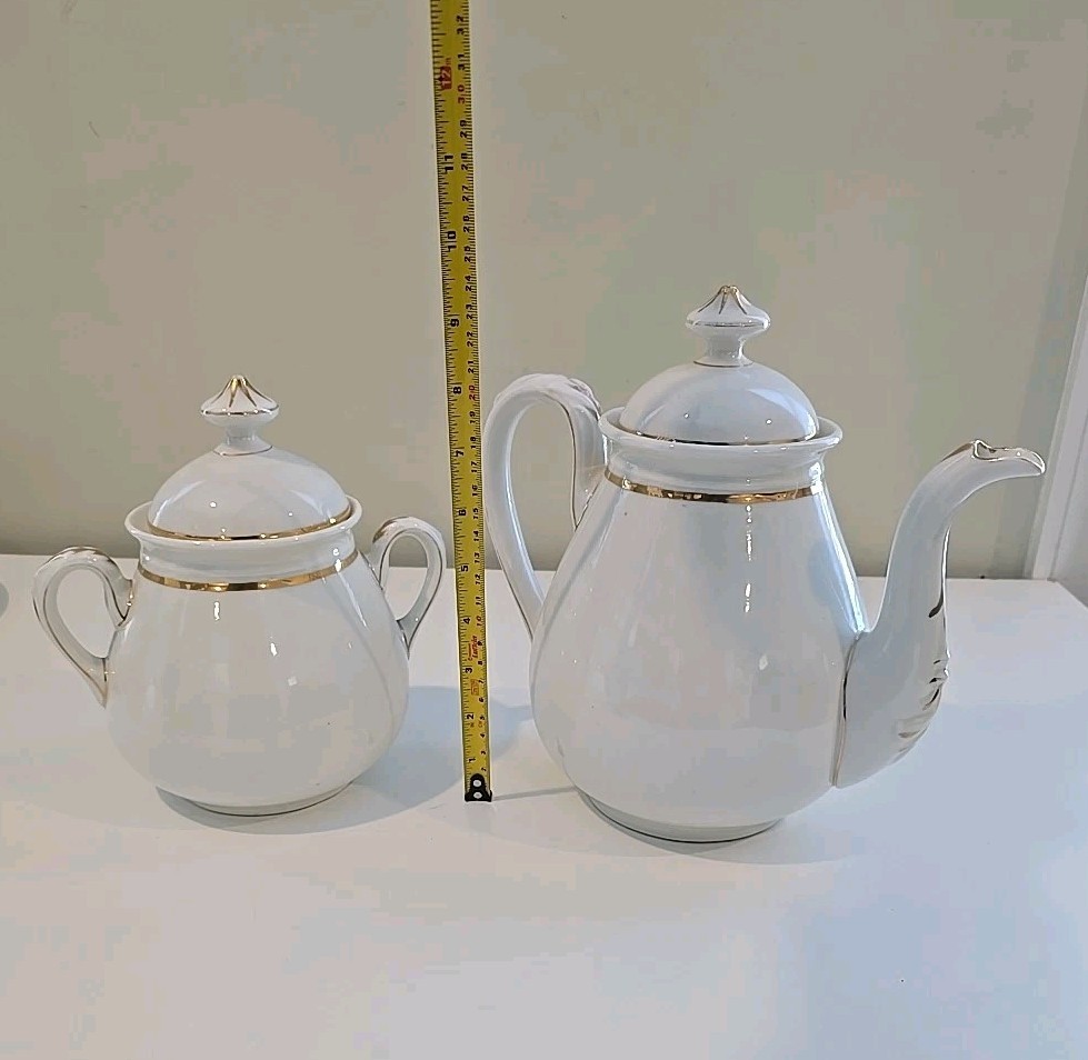 Antique Haviland Limoges Wedding Ring Pattern Tea/Coffee Pot & Sugar