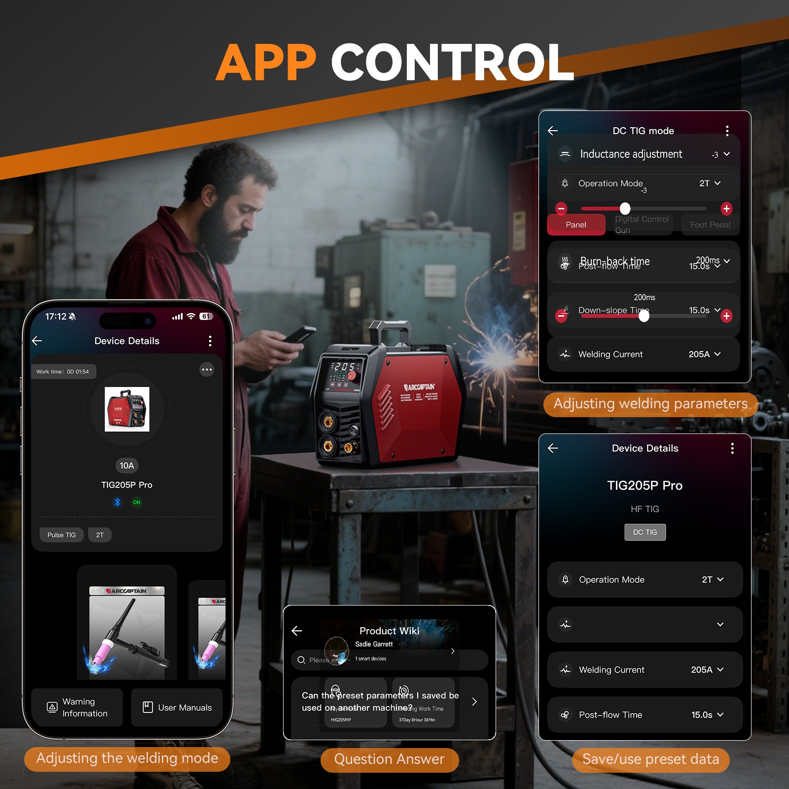 ARCCAPTAIN iControl TIG 205 Pro 5 In 1 Cold Spot Stick/TIG Welder 120V/240V