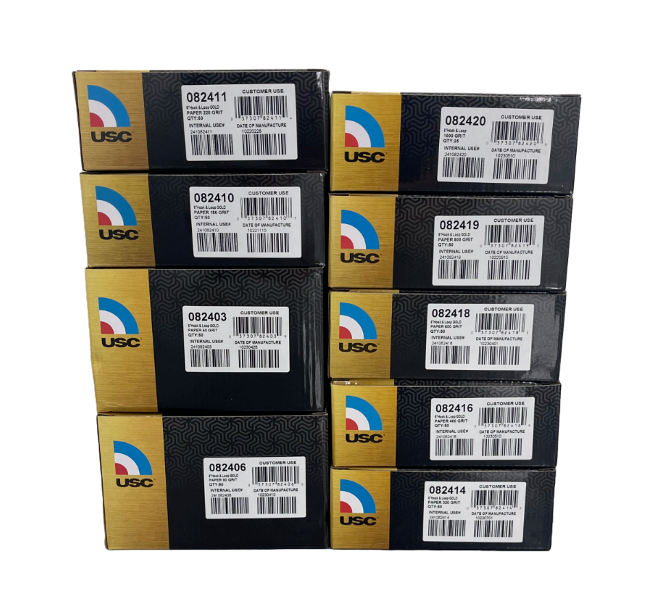 6inch Hook & Loop USC GOLD Sandpaper 40-800 Grit 5/PACK