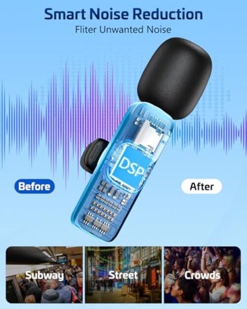 Wireless Lavalier Microphone for iPhone & Android - Mini Clip-On Mic with Pink