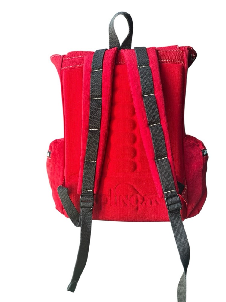 VTG 90’s Kipling Red Nylon Backpack Large Flap Buckle Drawstring Padded Back