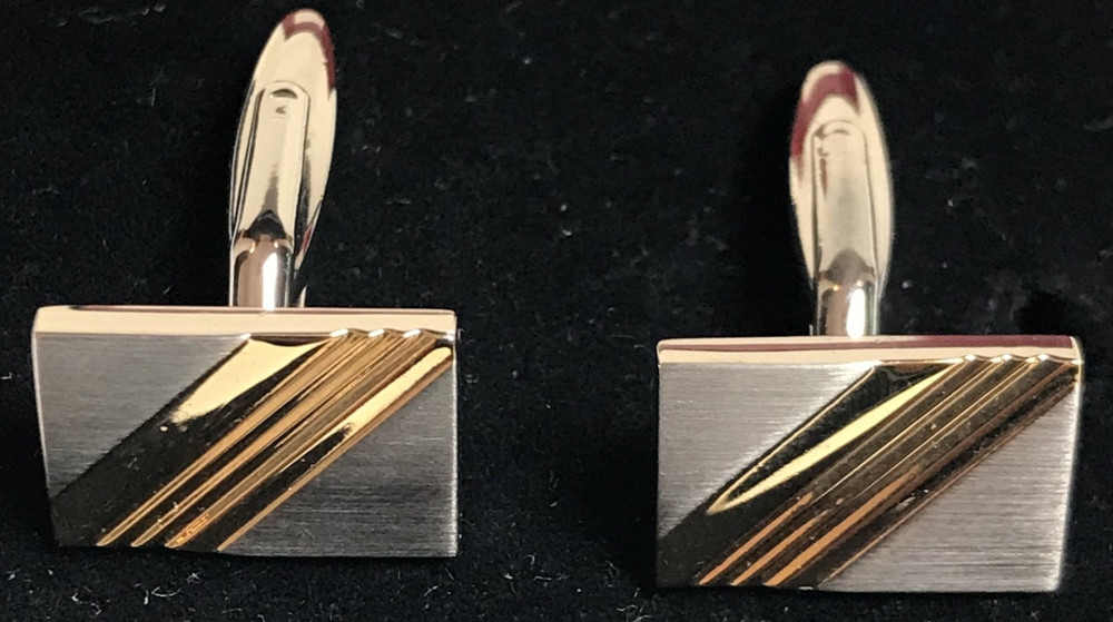 Men's Vintage Cufflinks Gold Silver Colour Rectangle Shape