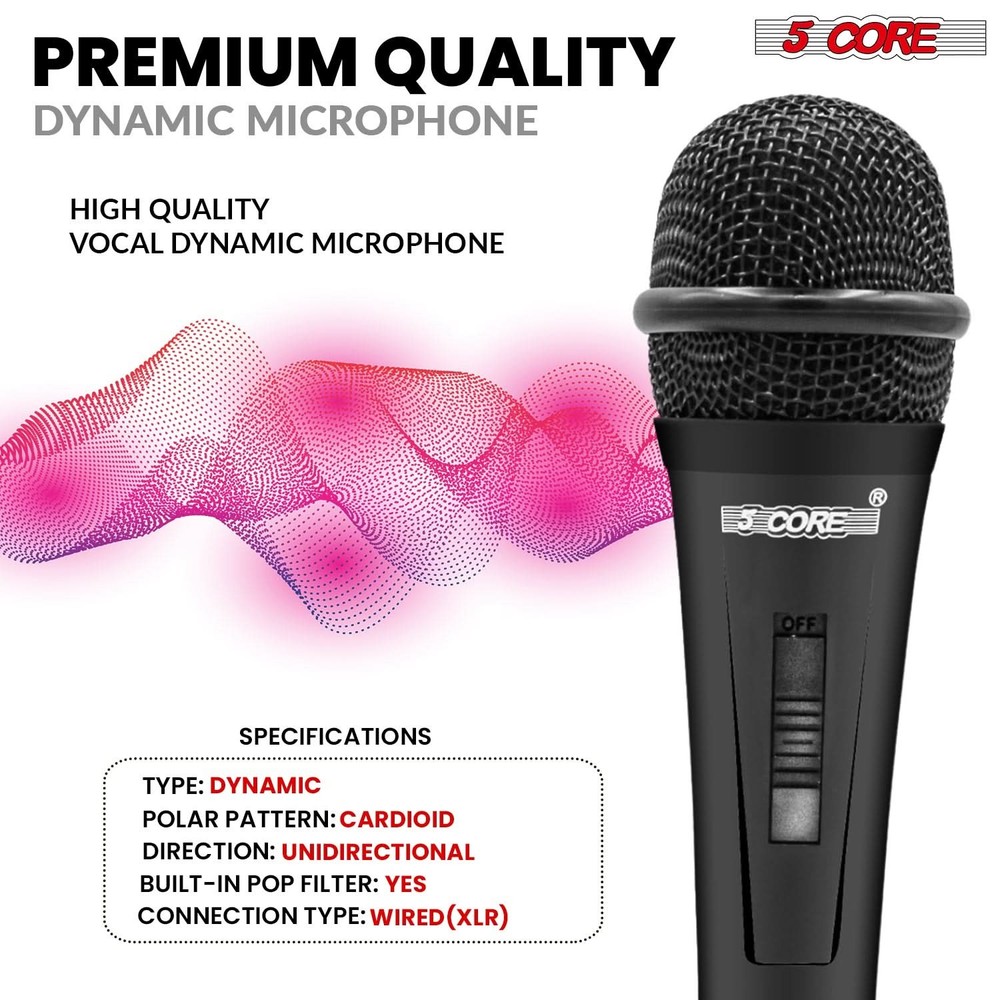 5Core XLR Microphone Dynamic Mic Karaoke Singing Studio Mics Handheld Microfono