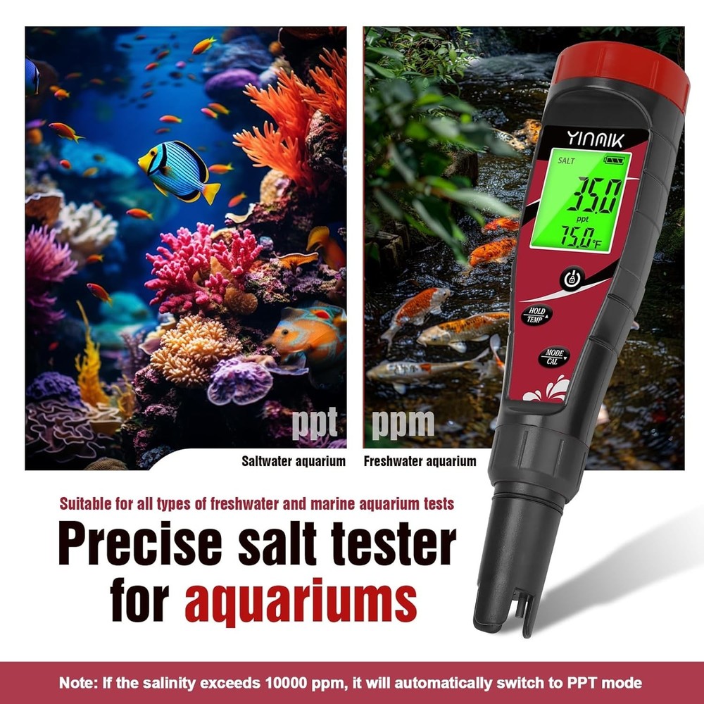 pH Chlorine Meter Digital Salinity pH Tester for Saltwater Pool Salt Reader