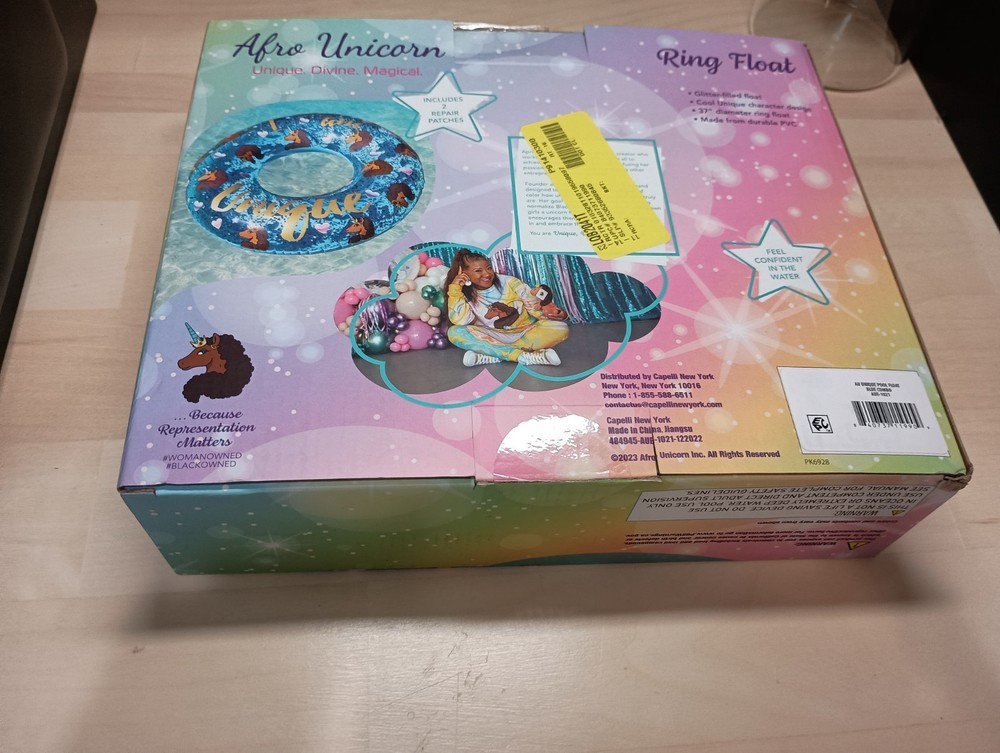 NIB Afro Unicorn Ring Float Filled With Glitter 37" Diameter- Be Unique