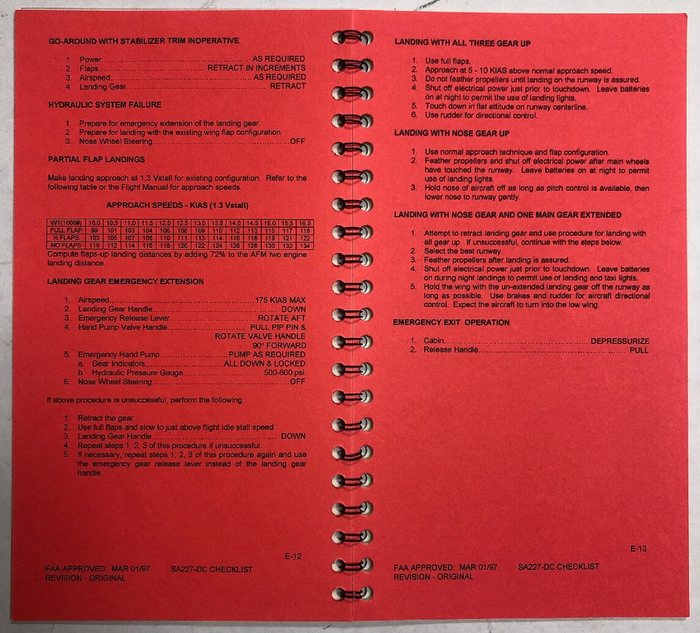 Lone Star Airlines SA-227 DC Emergency & Abnormal Quick Ref. Checklist 1997