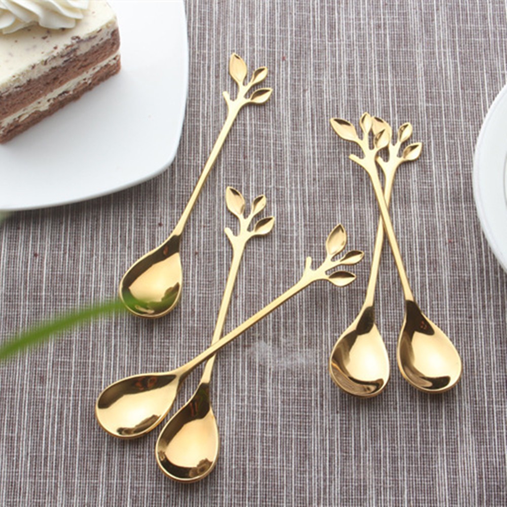 5pcs Stainless Steel Spoon Branches Leaf Spoon Kitchen Tableware Cooking Gift e