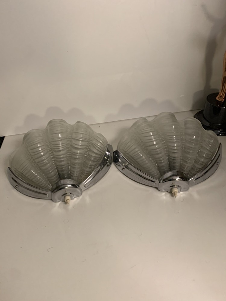 Art Deco sconces Odeon Clam Shell Wall Lights Chrome Base