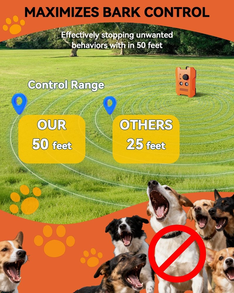Ultrasonic Dog Bark Control Device – 3 Adjustable Modes, 50FT Precision Range...