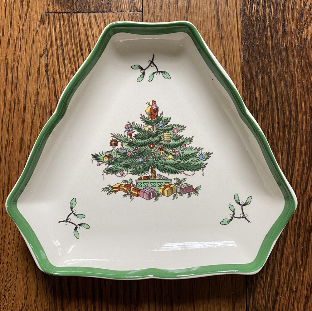 Spode Christmas Tree Candy or Nut Triangle Dish England 6" S3324-G