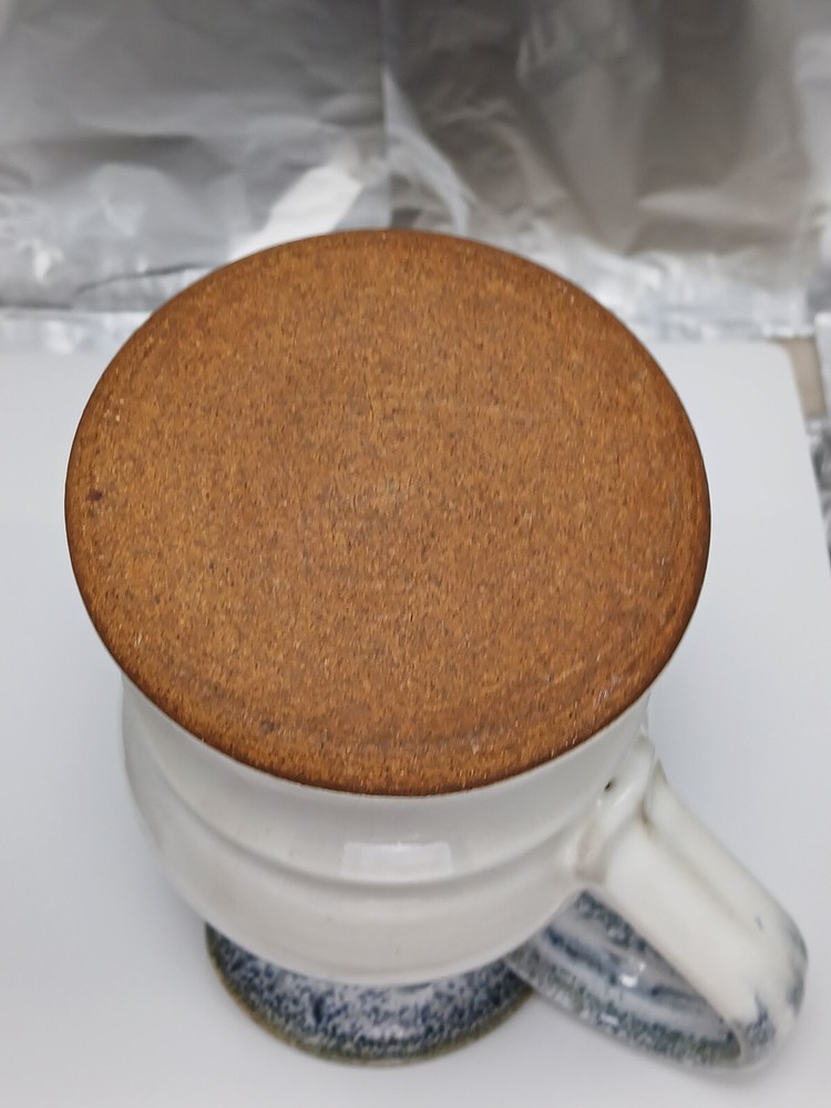 Pitcher Earthenware Pottery Handled White Blue Drip Glaze 9in