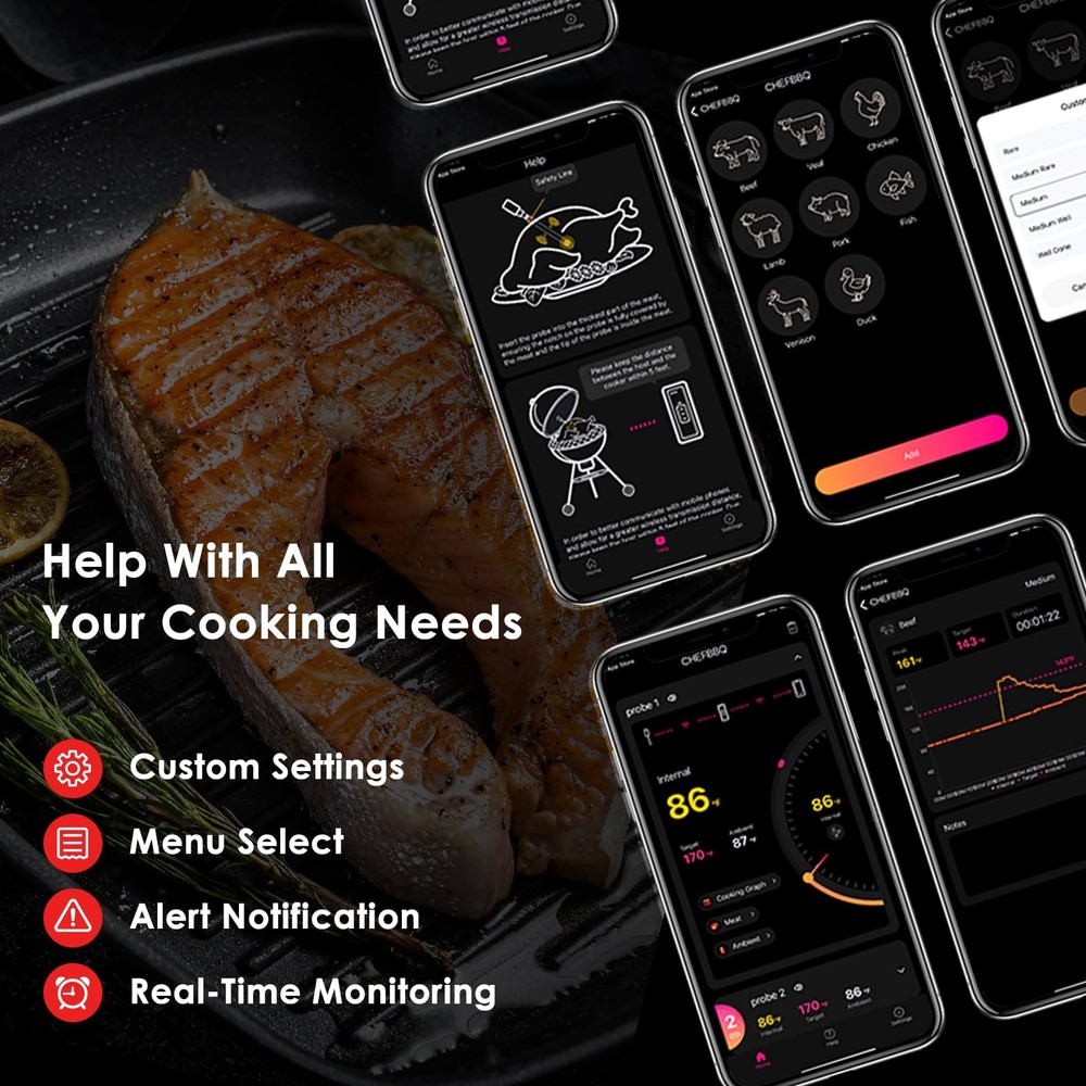 Dual-Probe Wireless Meat Thermometer for Grilling, Smoking, BBQ - Bluetooth E...