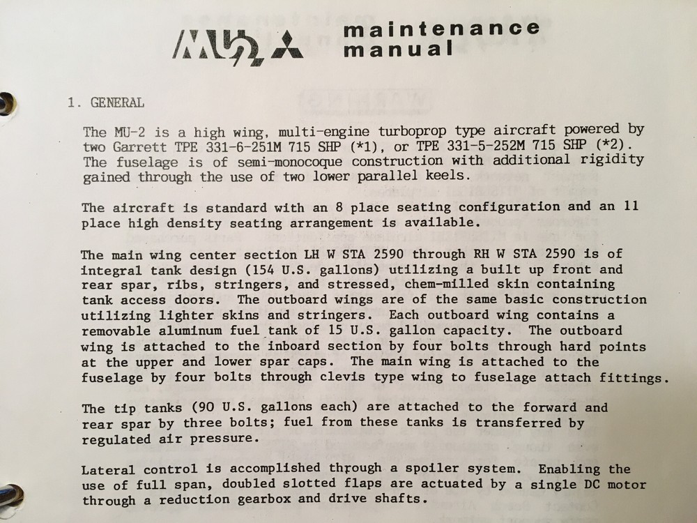 Mitsubishi MU-2 Pilot Training Manual