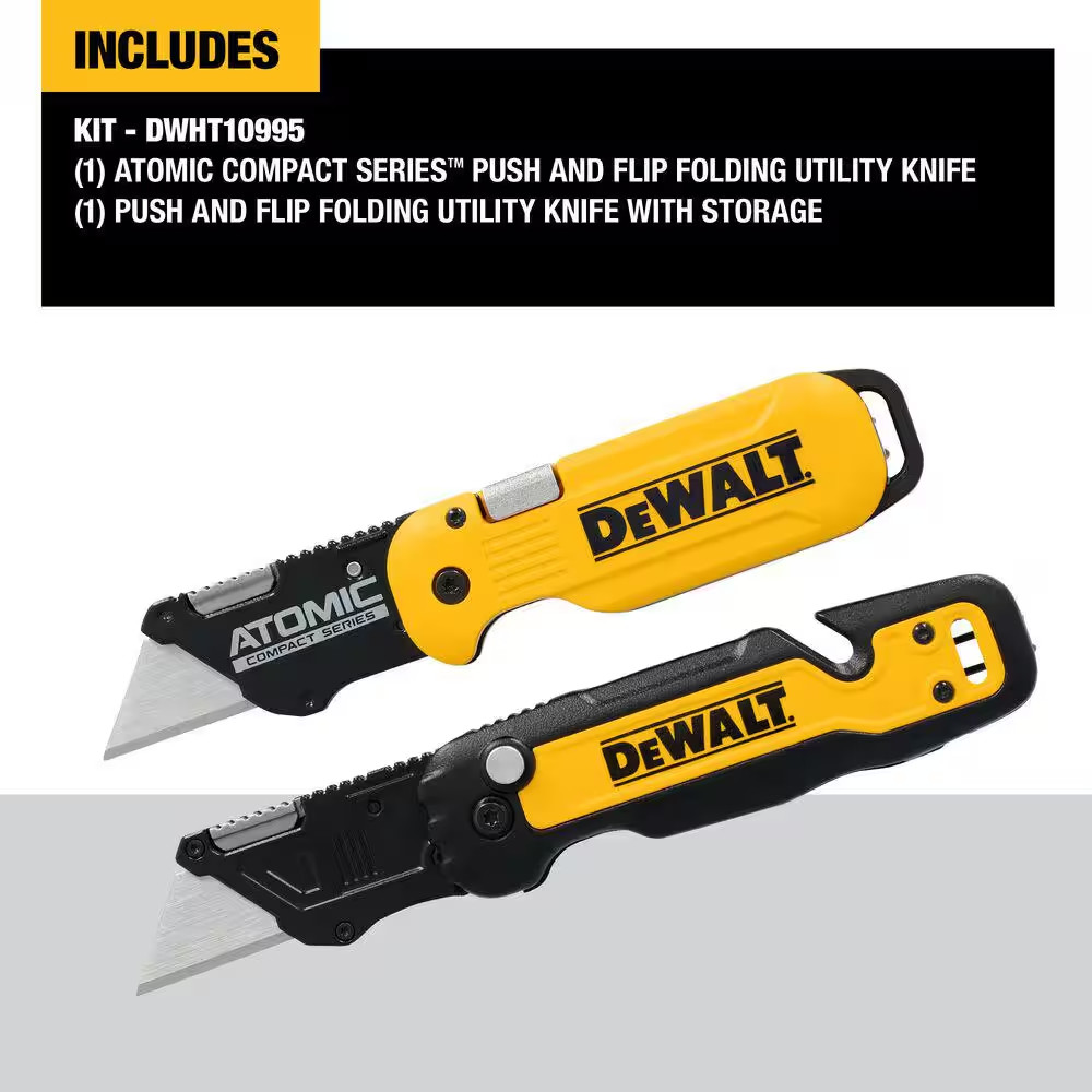 2 Pack Dewalt Durable Atomic Push and Flip Folding Utility Blade Knives
